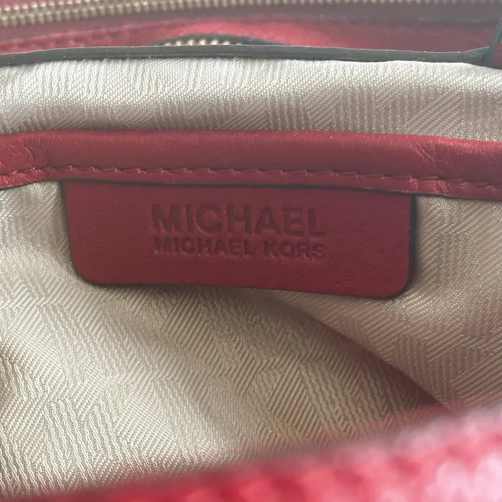 Michael Kors Fulton Hobo Dark Red Pebbled Leather Bag Gold Logo Slouchy Purse
